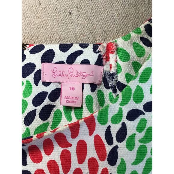 LILLY PULITZER Womens 10 Stephanie Shift Dress Open Call Ikat Leaf Caterpillers - Picture 11 of 12